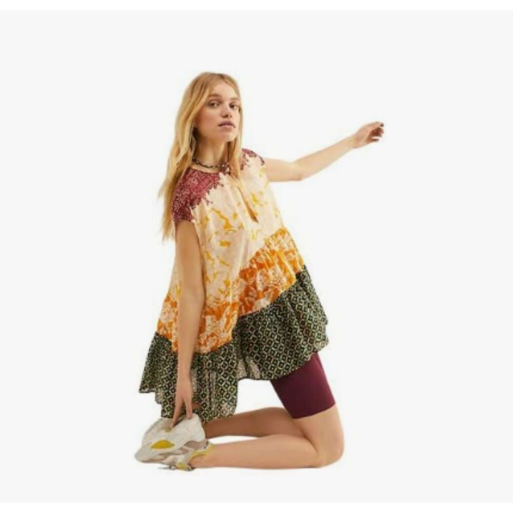 Free People Women's Gotta Have You Tunic Boho Multi Tiered Shirt Sz Large